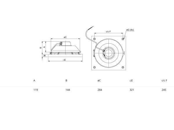 Systemair TFSK 125 M XL Målskisse 1344